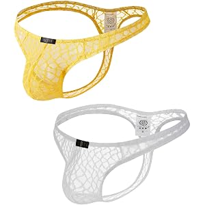 Voqvessa Mens Lace Thong Underwear 2 Pack Soft T-Back G-String, S-XL | Breathable Low Rise Briefs for Men, Funny Lingere Outf