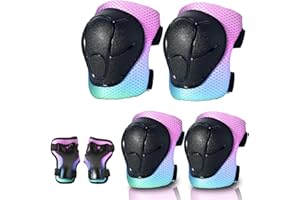 ETEETOW Gradient Color Kids Protective Gear Set Knee Pads for Kid 2-14 Years,W/ Adjustable Strap Kids/Youth Knee Pads Elbow Pads Wrist Guards Set for Inline Roller Skates,Cycling,BMX Bike,Skateboard,Scooter