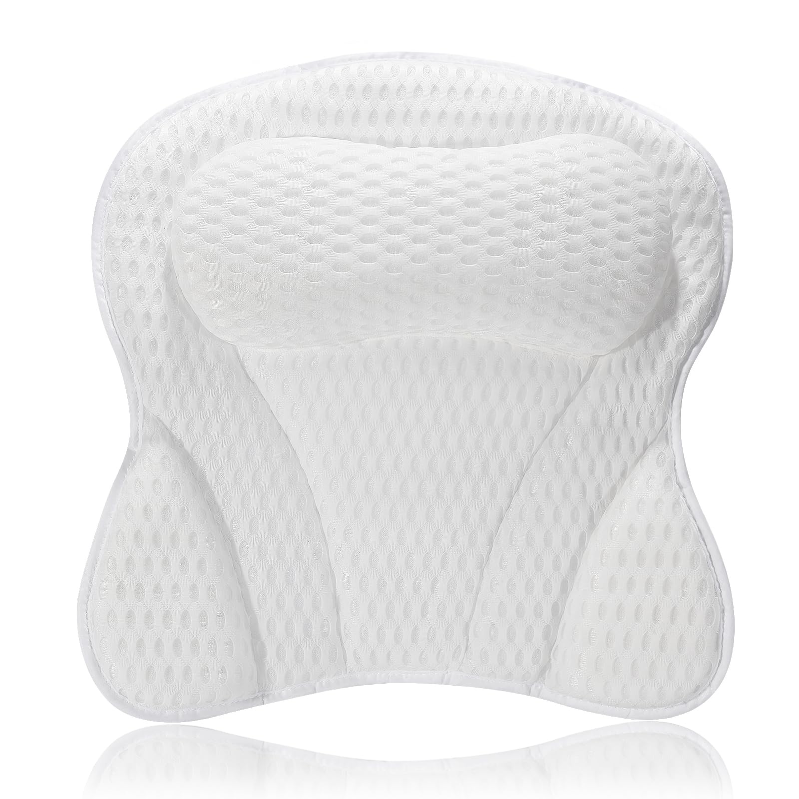 SculifyVita Bath Pillow for Bathtub, Non-Slip Head & Neck Support with 7 Suction Cups, 4D Air Mesh Quick Dry Waterproof, Ergonomic Spa Gift, Machine Washable, White