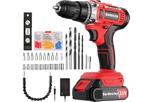 GardenJoy Cordless Power Drill Set - 21V Electric Drill Driver Kit with Battery and Fast Charger, 65pcs Acessories, 2 Variable Speed Control, 3/8-Inch Keyless Chuck and 24+1 Torque Setting