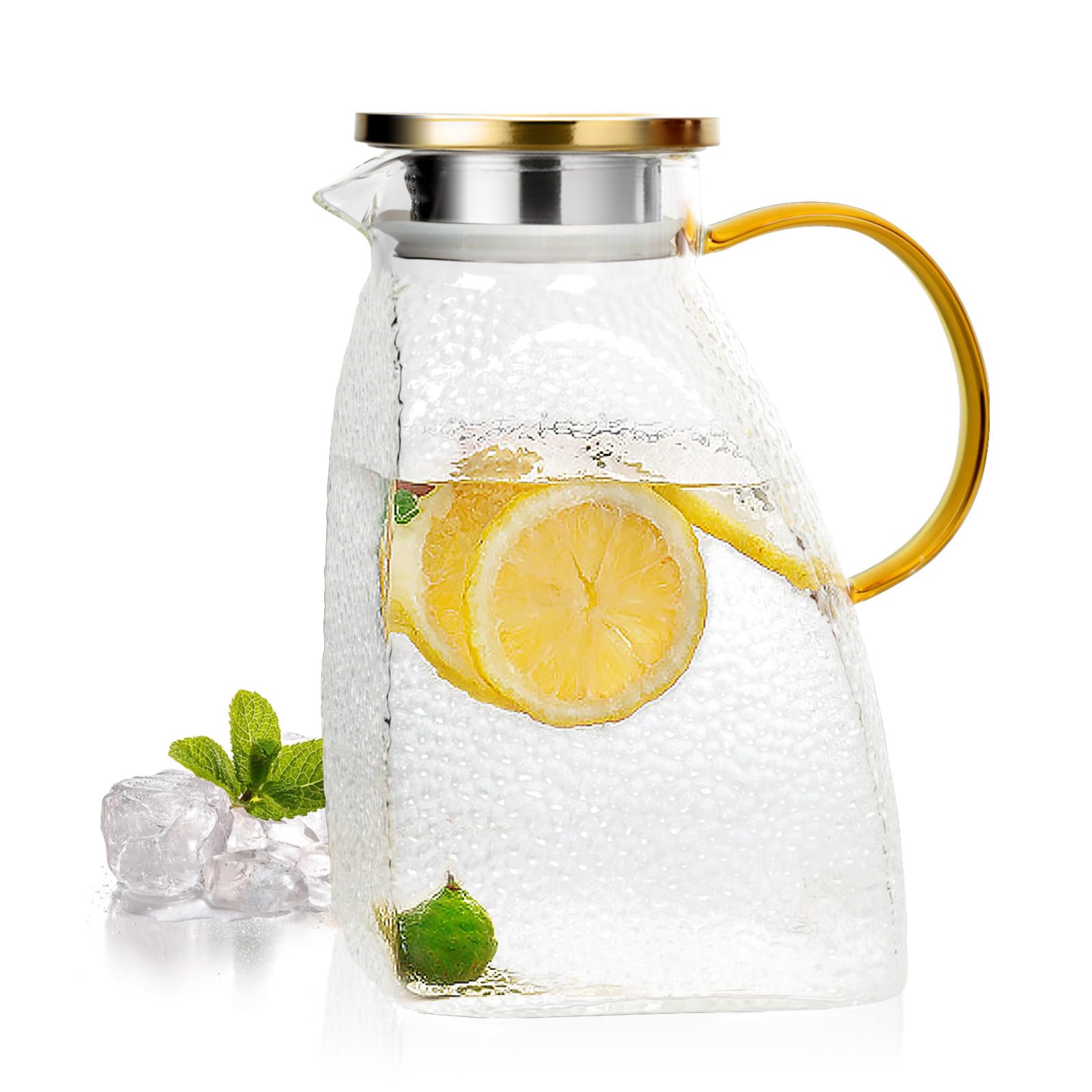 Yiter Glass Jugs with Lid, 1800ml/64oz Water Jugs for Fridge, Heat & Cold Proof Glass Pitcher for Milk, Tea, Cocktail, Beverage