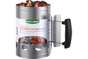 BEAU JARDIN BBQ Charcoal Chimney Starter 11"X7" Heavy Duty for Charcoal Grills Lighter Coal Fire Starter Barbecue Galvanized Steel Quick Rapid Compact Outdoor Cooking BBQ Tools Accessories Silver