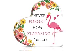 Kathfly Inspirational Gifts for Women Christmas Desk Decor Gifts Acrylic Heart Keepsake Inspirational Cheer up Gift for Girlfriend Wife Daughter on Christmas Birthday(Flamingo)