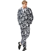 ACH Halloween Suit for Men Funny Party Costume Adult 3PCS Cosplay Outfit | 3-piece set included jacket, pants, tie, 6 sizes for unisex, different prints in pumpkins, blood, ghost,dress-up, party