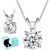 Moissanite Solitaire Necklace for Women, 1-3 Carat Lab Grown Diamond Pendant Jewelry D Color VVS1, S925 Sterling Silver with Gold Plating, 18+2” Silver Chain, Heart Engraving Gift for Wife Girlfriend Mom Yourself on Anniversary Birthday Wedding