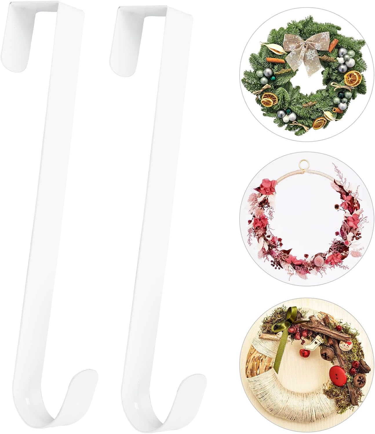 Wreath Hangers - Sevva 2Pcs 15”Christmas Wreath Hanger,White Wreath Hanger,Metal Wreath Hanger 15 inch,Christmas Wreaths Metal Over The Door Wreath Hanger for Halloween Christmas Easter Door Décor Welcome Sign