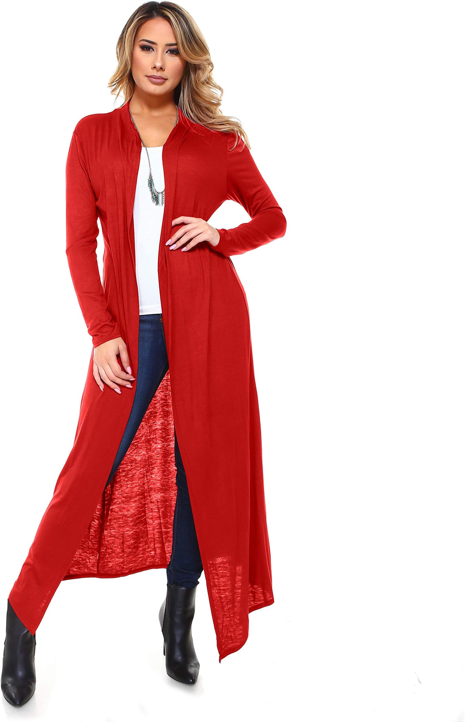 Women's Maxi Cardigan โ Casual Long Flowy Open Front Floor Length Drape Lightweight Duster Sweater Made in USA