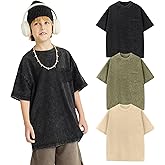 Arssm 3 Pack Boys Tshirts Kids Oversized T Shirts Cotton Acid Wash Crewneck Summer Basic Tees