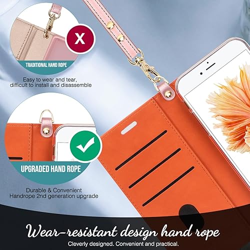 FYY Case for iPhone 6 Plus/6s Plus, PU Leather Wallet Phone Case with Card  Holder Flip Protective Cover [Kickstand Feature] [Wrist Strap] for Apple iPhone  6 Plus/6s Plus 5.5" Rose Gold in