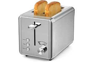 Toaster 2 slice, whall Stainless Steel Toasters with Bagel,Cancel,Defrost Function,Removable Crumb Tray,1.5in Wide Slot,6 Bread Shade Settings,for Various Bread Types (850W)
