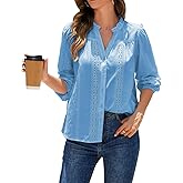 Senllen Womens Button Down Shirts 2025 Eyelet Embroidered Blouses Loose Business Casual Long Sleeve Cotton Tops S-XXL