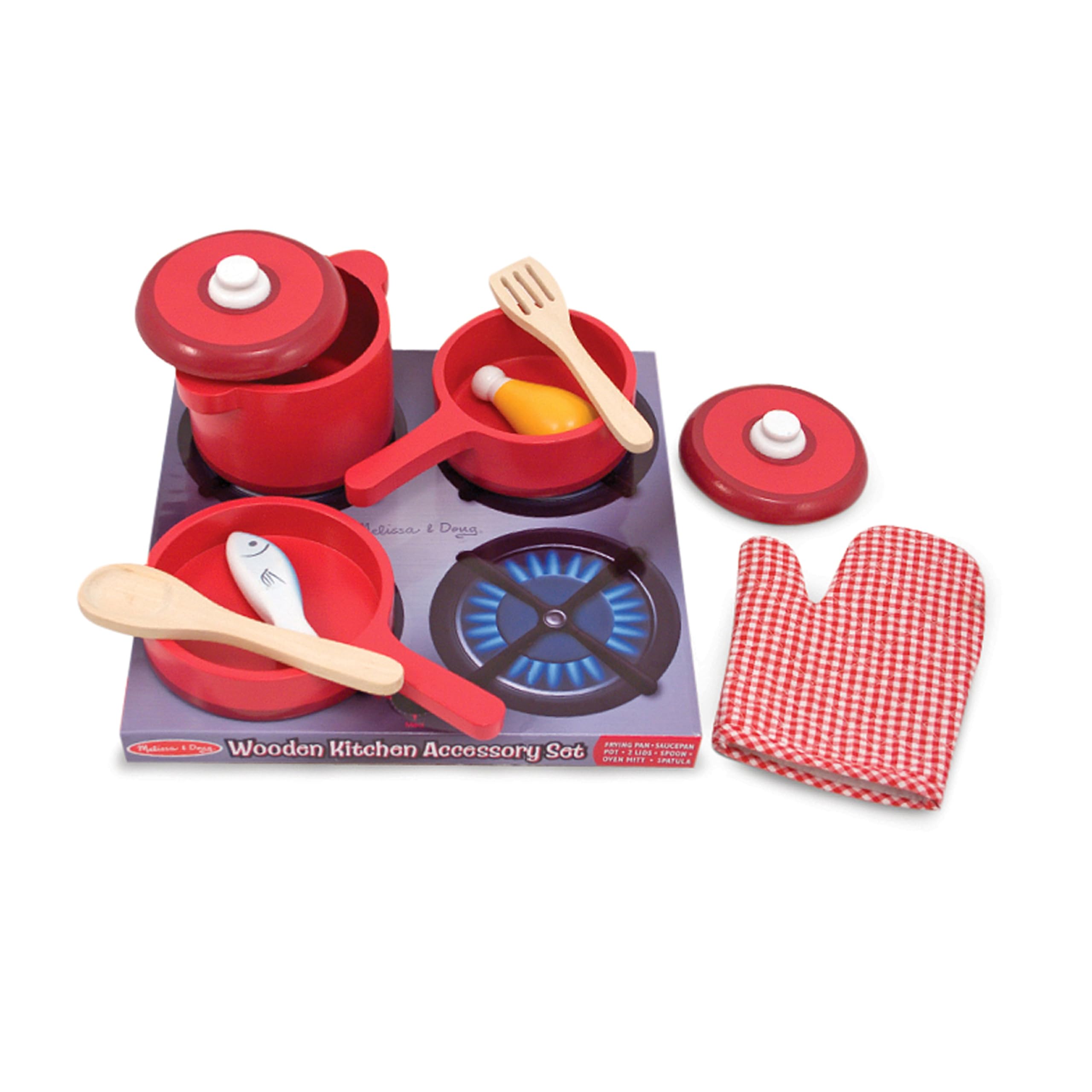 Melissa & Doug Deluxe Wooden Kitchen Accessory Set - Pots & Pans (8 Pieces)
