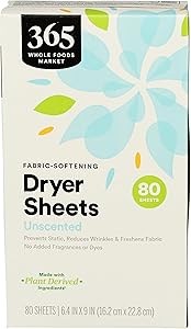 365 by Whole Foods Market, Fabric-Softening Dryer Sheets, Unscented, 80 Count