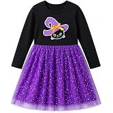 HILEELANG Girls Halloween Dress Cotton Long Sleeve Tulle Party Dress | 100% Cotton Bodice, Long Sleeves, Layered Tulle Skirt, Soft Lining, Halloween Dress for Toddler & Little Girls