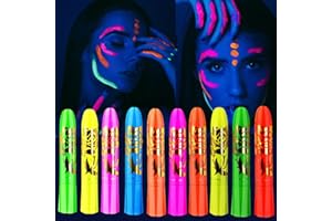 EYIGYLYO 10 Color Glow in The UV Black Light Face Body Paint for Kids Adult, Blacklight Glow Sticks Makeup Neon Face Painting Kits for Halloween Glow Party Supplies