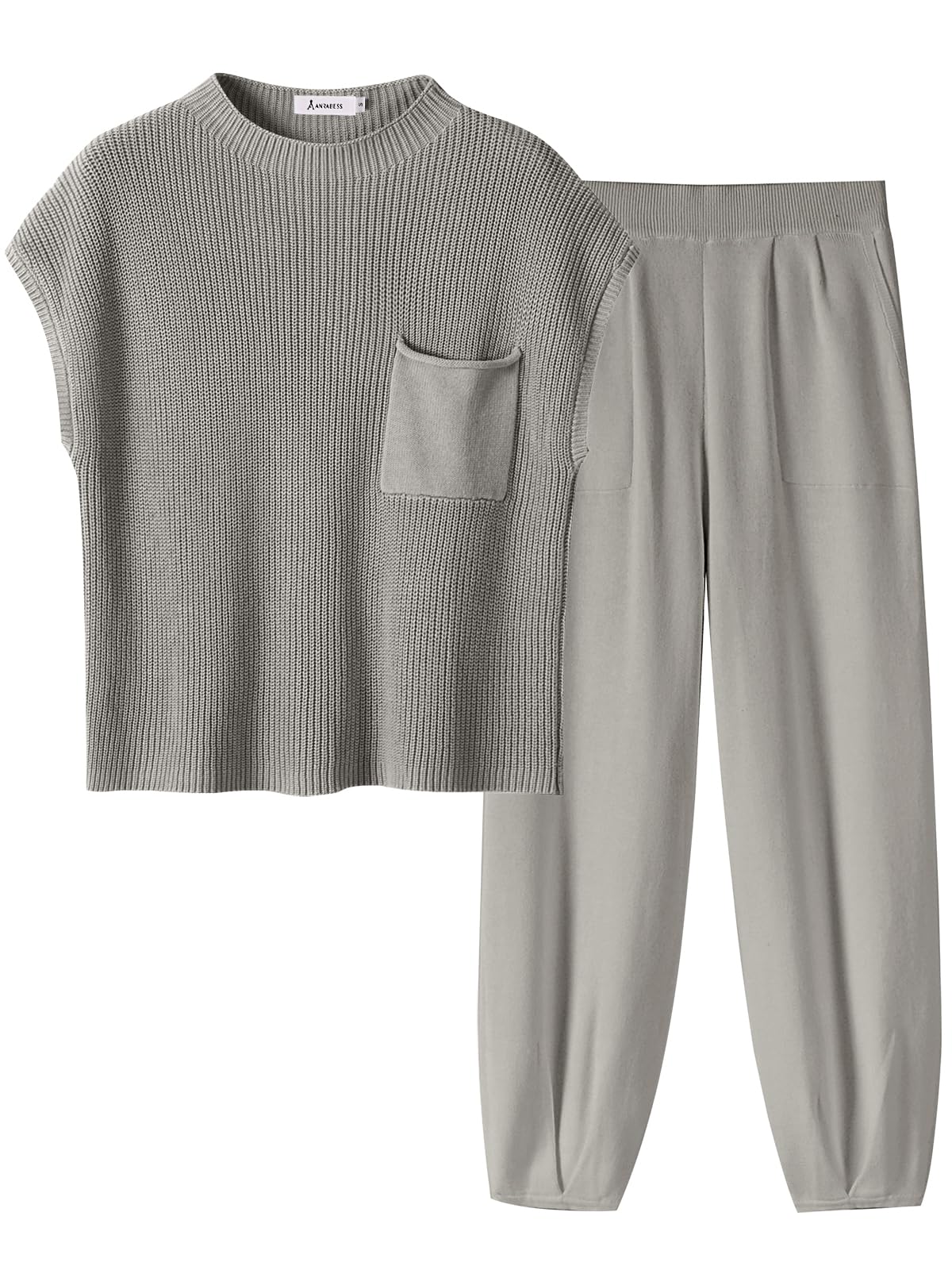 Photo 1 of **No bottom**ANRABESS Women's Two Piece Outfits Knit Sweater Vest Crop Top Lounge Light Grey Small
