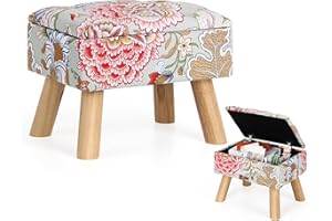 Square Ottoman with Storage Versatile Foot Stool Ottoman Boho Foot Rest with Wood Legs Small Footstools and Ottomans for Livi