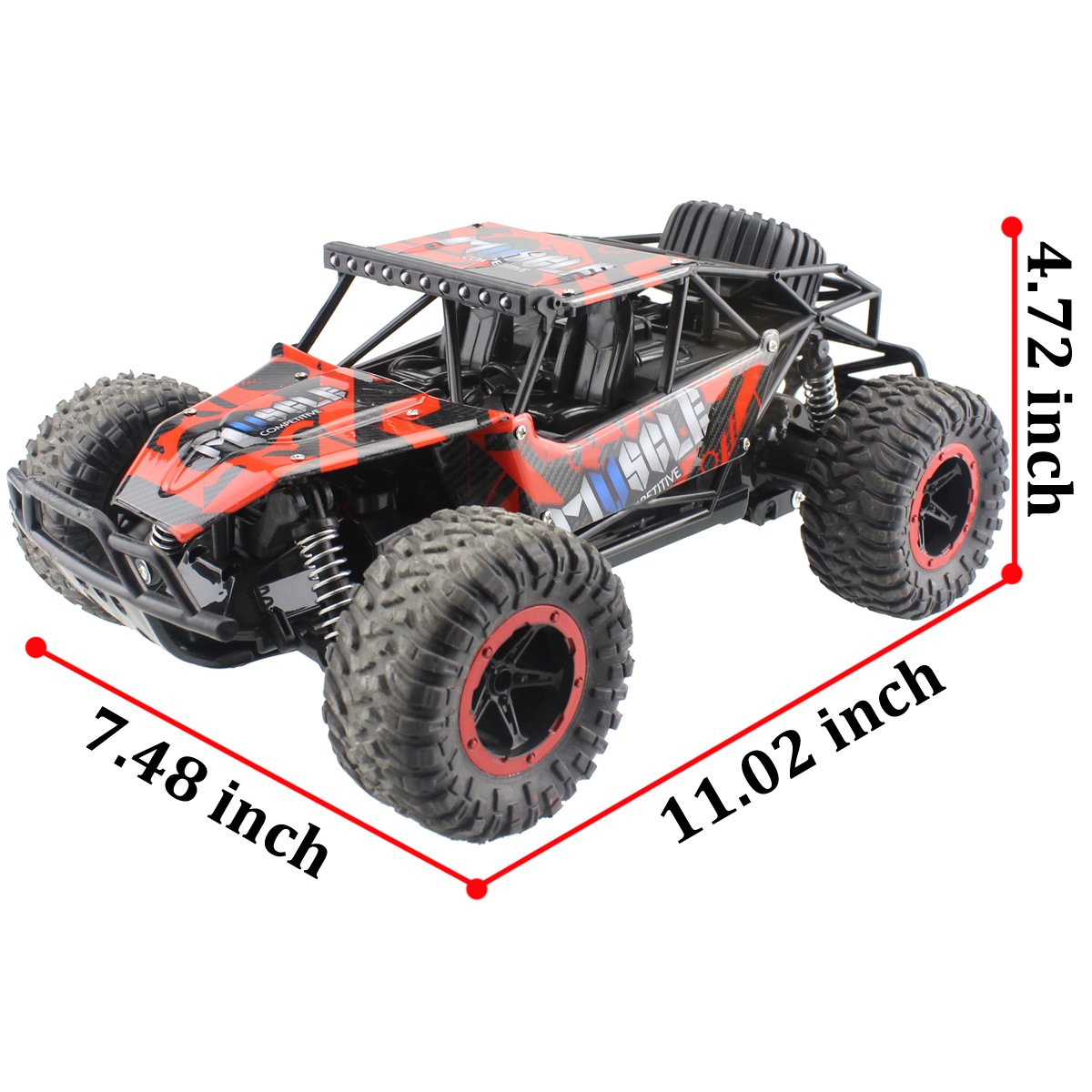 Hugine 1:16 20Km/h High Speed RC Car Off Road Vehicle 2.4G Racing Cars Monster Truck Dune Buggy Independent Suspension Radio Control Cars For Kids Adults Hobby Toys (Red)
