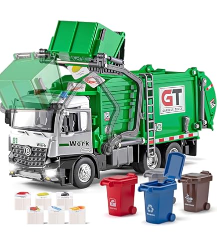 Bruder Set De Cubos De Basura Escala 1:16 – 4 Piezas De Plástico ABS (3 Pequeños De Colores Y 1 Grande), Accesorio Para Camiones De Basura Bruder, Juego De Reciclaje Para Niños +3 Años