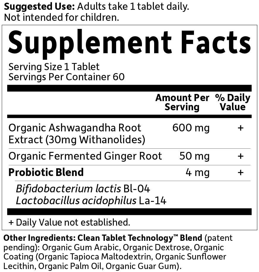 Garden of Life mykind Organics Ashwagandha Stress & Mood 60 Tablets - 600mg Ashwagandha plus Ginger & Probiotics, Supports Healthy Stress Response, Energy Levels - Organic Non-GMO Vegan & Gluten Free: Health & Personal Care