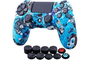 YoRHa Water Transfer Printing Camouflage Silicone Cover Skin Case for Sony PS4/slim/Pro Dualshock 4 Controller x 1(Witch) with Thumb Grips x 10