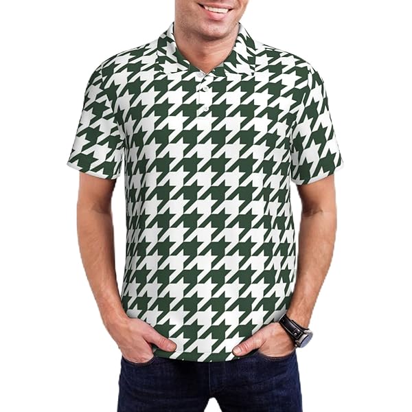 Vintage Checkered Pattern Men's Zip-Up Polo Shirt Casual
