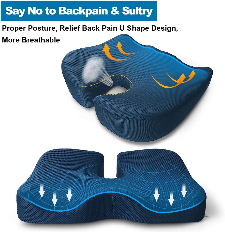 Seat Cushion for Office Chair, Mkicesky Memory Foam Coccyx Cushion Relieve Tailbone, Lower Back, Hip, Sciatica Pain, Ergonomic Seat Pad for Car, Wheelchair, Desk Chair and Sitting on Floor: Office Products