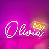 Olivia Neon Sign, Olivia Name Sign, LED Wall Light, 16.5" x 8.1" Pink Neon Name Sign with Crown, Decorative Light for Bedroom, Birthday Party, Baby Shower, Event Backdrop (Olivia - Pink)