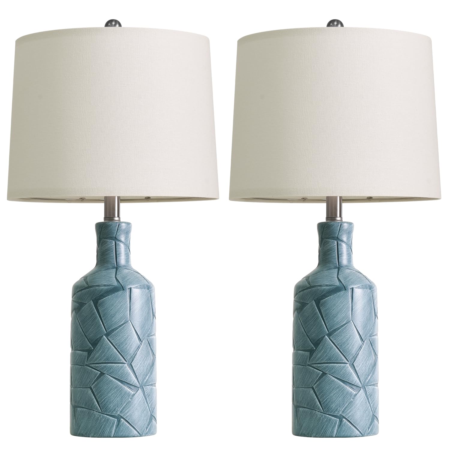 PoKat 26'' Farmhouse Ceramic Table Lamps Set of 2, Blue Bedside Lamps for Living Room, Nightstand Lamps for Bedroom Night Stands, Bedroom Lamps for Side Table End Table Hallway, Blue Image