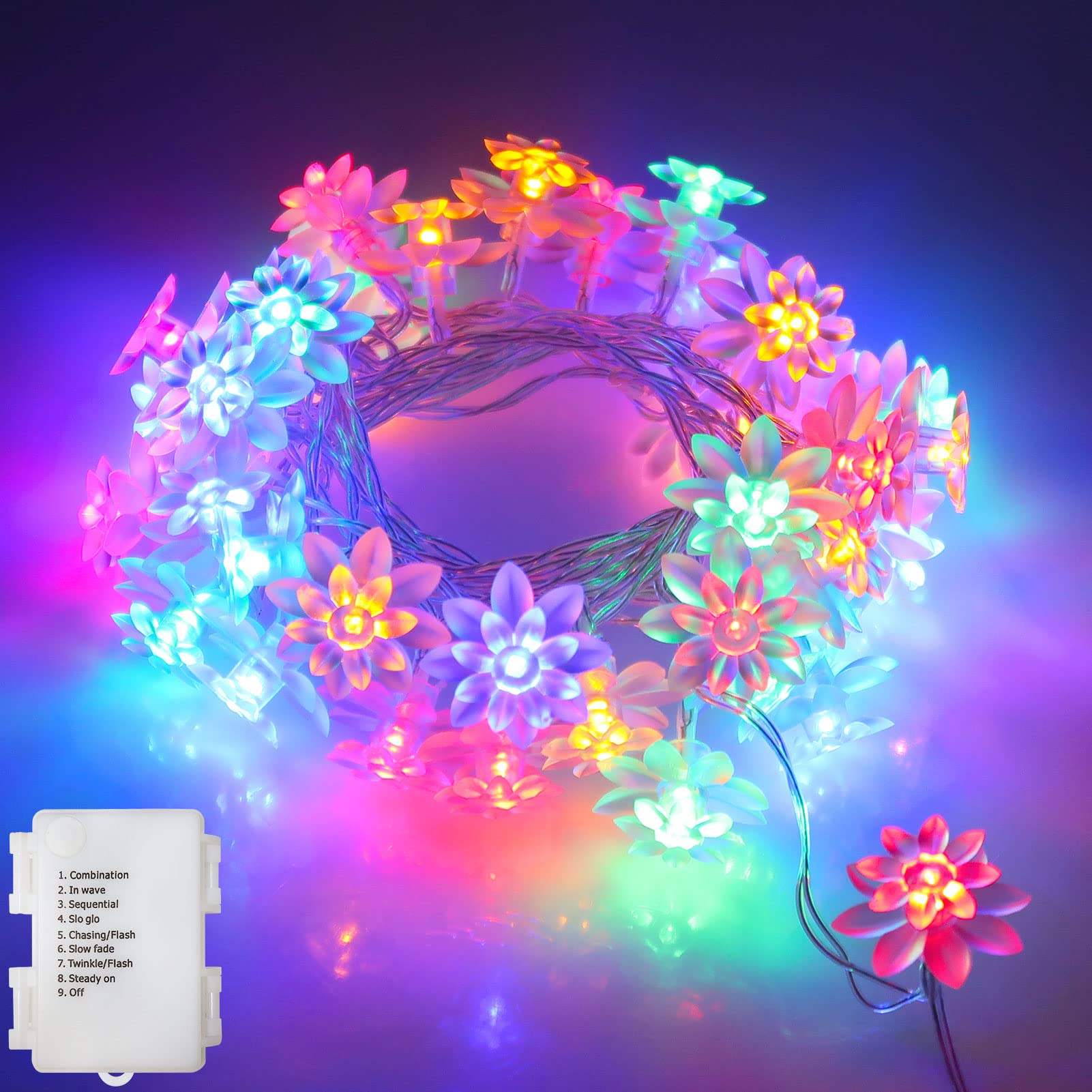 Photo 1 of echosari LED String Lights 13.2ft 40 LED Lotus Flower Fairy Lights with 8 Modes Timer Indoor String Lights for Bedroom, Party, Wedding, Indoor, Garden Décor (Multi-Color)
