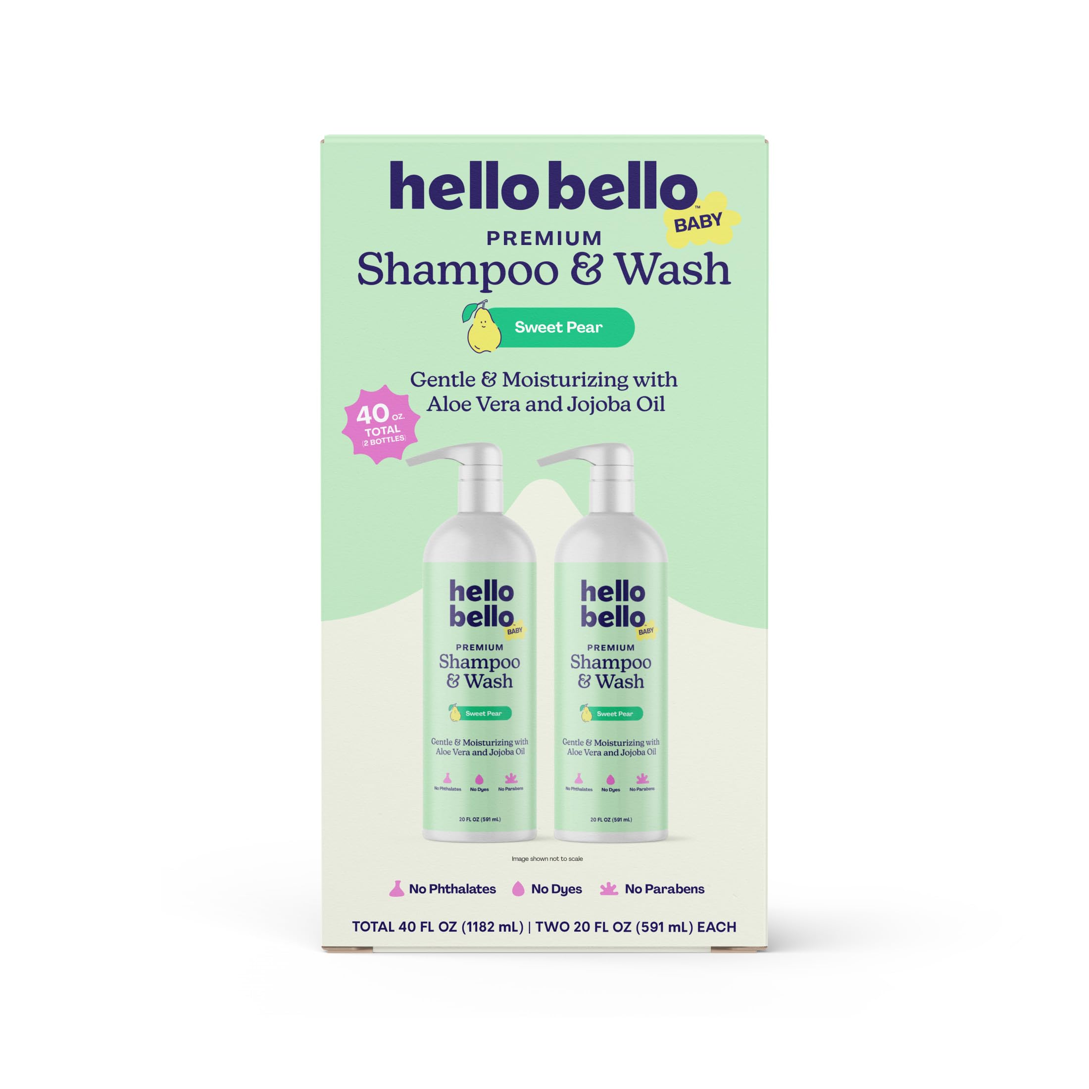 Hello Bello Sweet Pear Shampoo & Body Wash, Hypoallergenic, Dermatologist & Pediatrician Tested Formula for Babies & Kids, 20 FL Oz (Pack of 2) Image