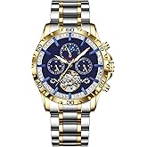 GLENAW Mens Watches Automatic Mechanical Skeleton Tourbillon Luxury Self Winding Dress Wrist Watches Moon Phase Waterproof Luminous