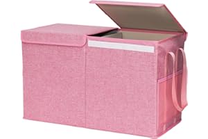 BinWhiz 25.5x13x16.5 Inches Large Toy Box Chest Storage Organizer Bins with Lids, Collapsible Fabric Boxes Containers Boys Girls Toys Organizing Baskets Bin for Home, Nursery, Playroom - Pink