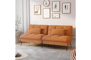 COMHOMA Convertible Sofa Bed,72″Fabric Couch with Adjustable Backrest,Loveseat Recliner Sleeper Living Room Furniture futon Set (Orange)