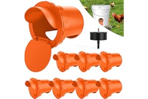 HIPYKAT Chicken Feeder Port 8pcs Poultry No Waste Port Kit with Stopper Lid, 1 Hole Saw, DIY Automatic Reusable Coop Feeders, Rain Proof Gravity Feeding Geese Duck Hens Rooster for Bucket Barrel Bin (Orange)