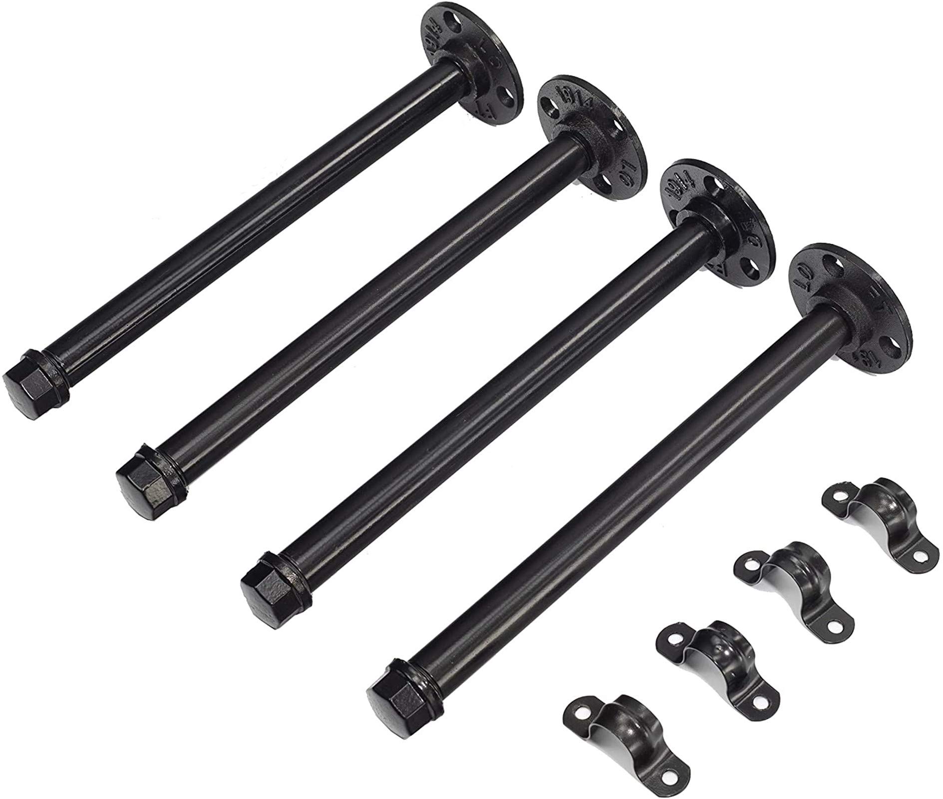 Pipe Shelf Brackets 4 Pack 12 Inch Industrial Shelf Vintage Wall Mounted Floating Shelves with Screws DIY Decoration for Home Bookshelf CDs Photo Frame , Heavy Duty Shelf Brackets, Black