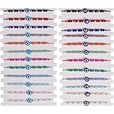 Hicarer 24 Pieces Colorful Evil Eye Beaded Bracelets Handmade Braided Rope Bracelets Adjustable Good Luck Amulet Bangle for Women Men(Blue, Dark Blue)