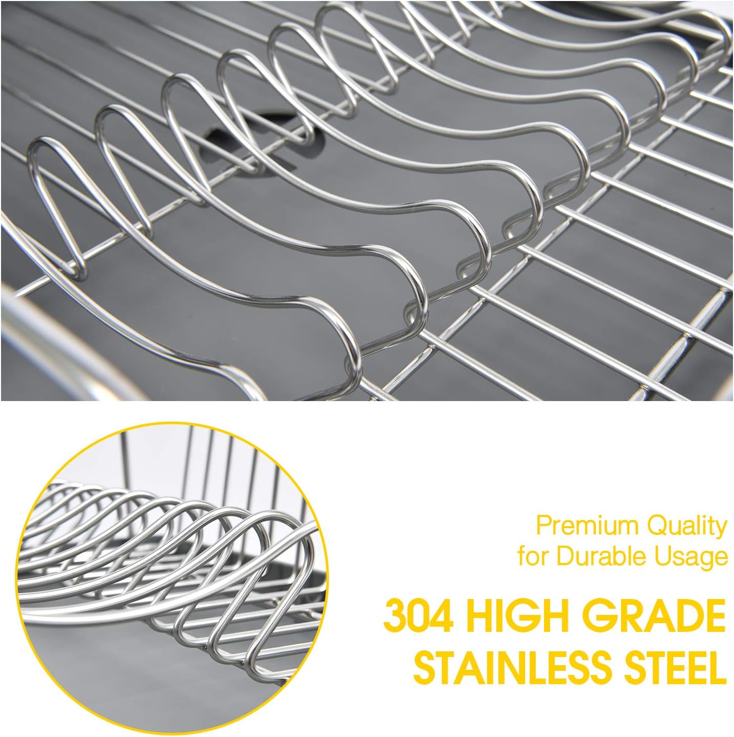 Dish Drainer Rack, Stainless Steel Dish Rack, Draining Board Rack with Anti-Rust Frame - Image 3