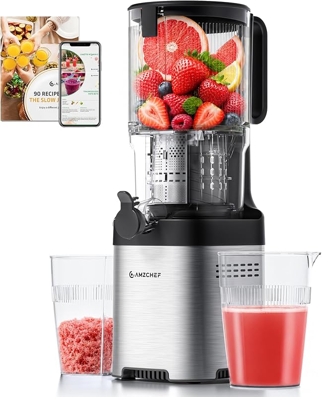 Extracteur de Jus Fruits et Légumes, Moins de Temps de Découpe, Goulotte XXL 135 mm, Extraction Lente à Froid, Facile à Nettoyer, Moteur Silencieux 45 dB, Idéal Famille