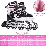 Nattork Adjustable Inline Skates for Girls Pink Size 10-13 with LED Wheels view 4