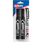 Marks-A-Lot Avery Permanent Markers, Chisel Tip, 2 Black Markers | Desk Style Design Resists Rolling Off Surfaces, Ideal for Office, School, Warehouse Labeling and Sign Making