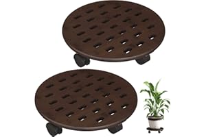 FILWH Plant Caddy 13 Inch Bamboo Plant Stand Indoor Outdoor 2 Pack Plant Pulley With 360° Lockable Caster Wheels Plant Shelf Corner Display Rack(Brown)