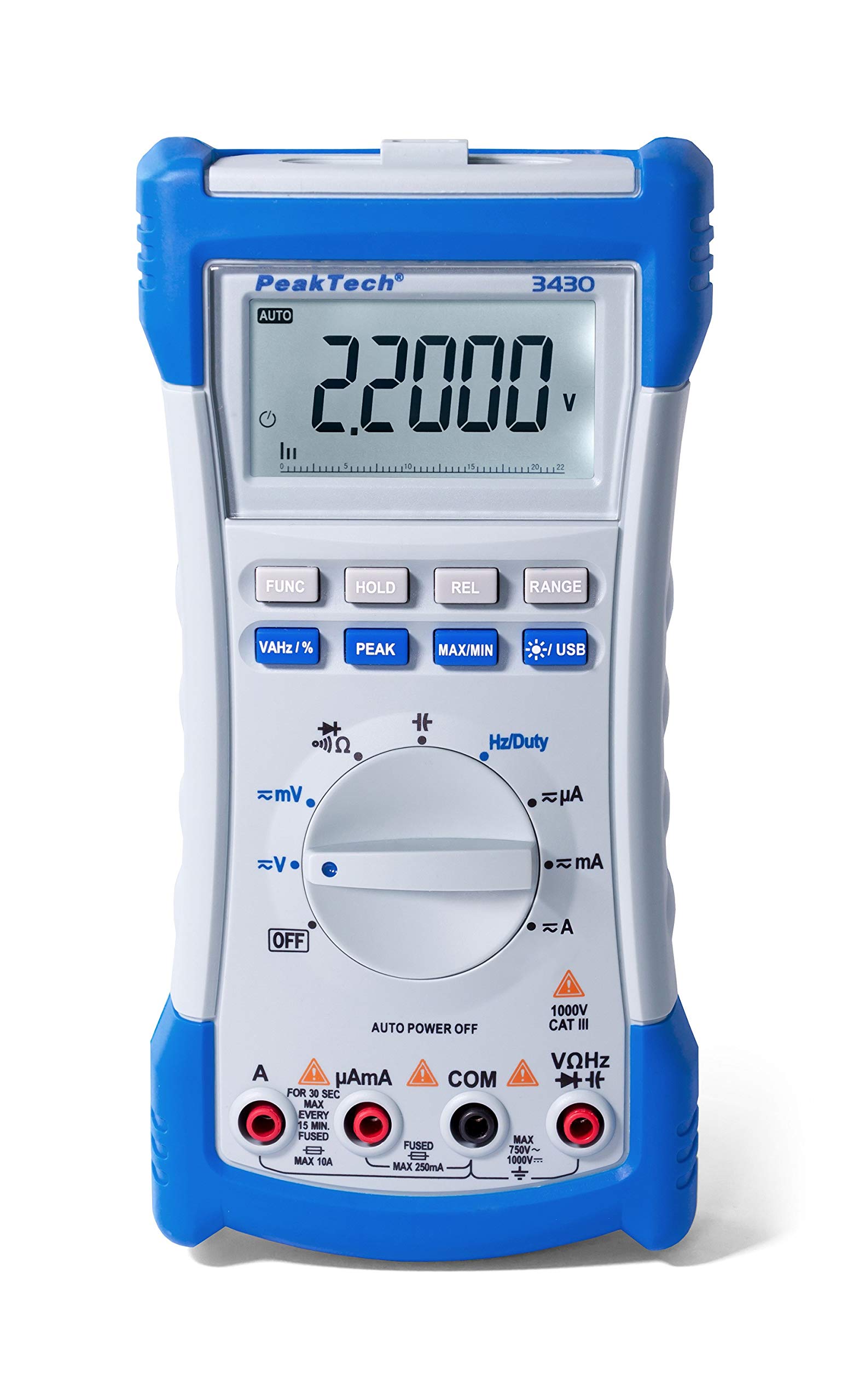 PeakTech P 3430 – Digital multimeter, True RMS measurement for ACV and ACA, CAT III 1000V / CAT IV 600V, 20,000 counts, Blue