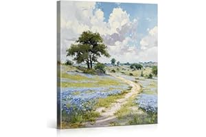 Modern Wildflower Field Wall Art Posters, Country Landscape Framed Canvas Paintings Pictures Prints Wall Decor for Living Roo