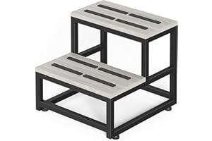 LIANTRAL 2 Step Stool for Adults Kids, Heavy Duty Wooden Stepping Stools, Bedside Foot Stool with 500lbs Load Capacity, Non-S