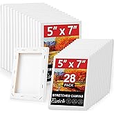 ESRICH Stretched Canvas for Painting 5x7, 28 Pack Small Canvases 5/8" Profile Primed Acid-Free Blank Canvas for Kids & Artists
