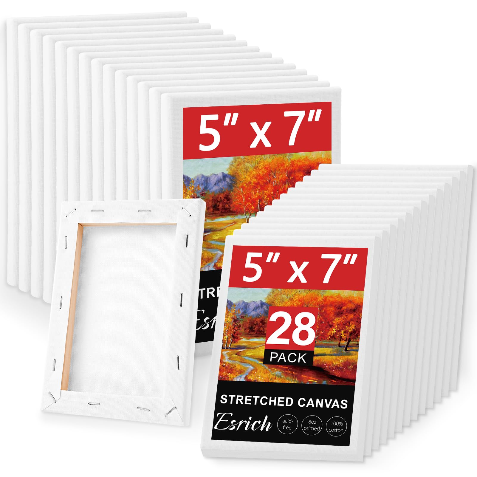 ESRICH Stretched Canvas for Painting 5x7, 28 Pack Small Canvases 5/8