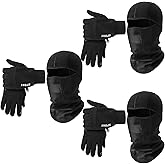 Cutecrop 6pcs Winter Balaclava Face Mask Ski Gloves Set Breathable Full Face Balaclava Ski Mask Touchscreen Waterproof Gloves for Men Women Black