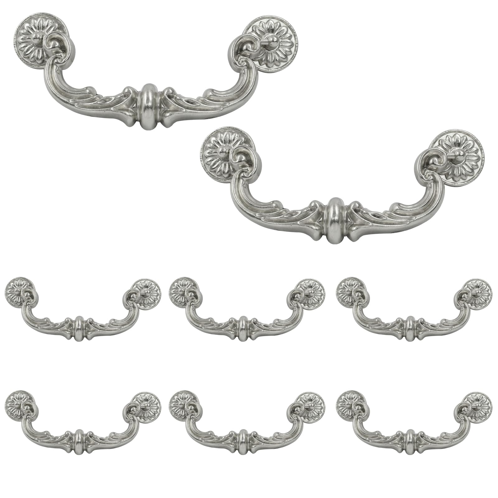 Photo 1 of Biaungdo 8 Pcs 150 mm / 6 Inch Hole Center Pull Handles, Zinc Alloy Rustic Vintage Style Drop-Down Bail Swing Dresser Pull Handle Antique Drawer Handles for Kitchen, Cabinet (Silver)