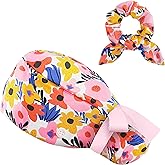 Funny Surgical Scrub Caps for Women - Cute Nurse Hat with Scrunchies Button Sweatband Adjustable for Medical Professionals